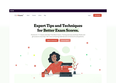 PiExams — Online Exam Practice Hero Section education exams illustration landing page school ui