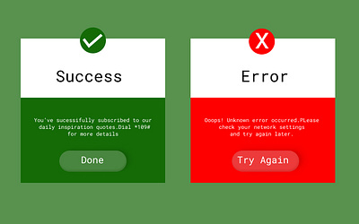 Success and error message.