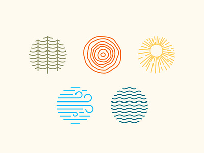 Outdoor Elements Icons arizona brand strategy branding camping icons logo mountains nature outdoor retro sun trees water wind wood