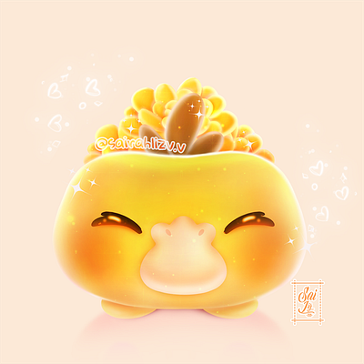 Kawaii Psyduck pot Pokemon - Succulent plant version 3d adorable adorable lovely animation artwork concept creative cute art design digitalart illustration