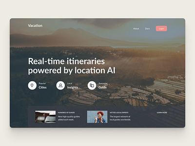 Vacation App Landing Page homepage landing page mockup tourism tourist travel travel app travel guide travelling trip planner typography ui ux vacation vacation app vacation rentals web design website website design