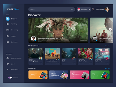 music video - Web Music Player clean ui dance discover graphic design indonesia mobile ui movie music playlist pop song tranding ui ui ux ui design uimusic ux watch web website