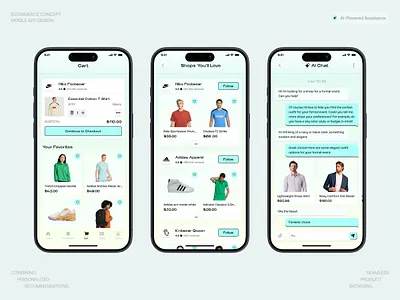 eCommerce Shopping App UI Design ai shopping app showcase artificial intelligence beauty app ecommerce ui fashion app minimal design minimal ui mobile app mobile shopping modern shopping online store personalized shopping product design retail design retail tech shopping app shopping assistant smart checkout user experience