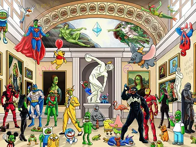 🐸 Pepe Museum of the Metaverse 🐸 2d art altcoin blockchain comic crypto crypto art disney ethereum illustration maskot meme meme art meme coin memecoin memes museum nft pepe superman token