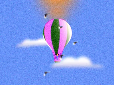 Sky Unfold ☁️ 2d adobe air balloon bird character clouds cloudy design dream flat fly goose gradient grainy graphics hot illustration motion vector