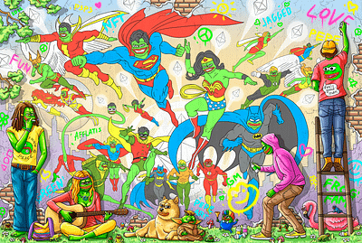 🎨 Pepe's Street Art 🎨 2d art blockchain comic crypto crypto art doge fanart frog green art illustration meme meme coin meme srt memecoin memes nft pepe superman superwoman token