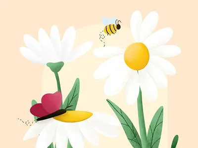 Floral Harmony - Blooming Daisies aesthetic bee bloom botanical butterfly cartoon daisy digital art draw floral flower fresh garden graphic design illustration nature organic pastel spring summer