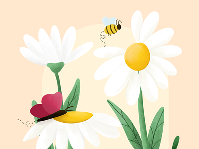 Floral Harmony - Blooming Daisies aesthetic bee bloom botanical butterfly cartoon daisy digital art draw floral flower fresh garden graphic design illustration nature organic pastel spring summer