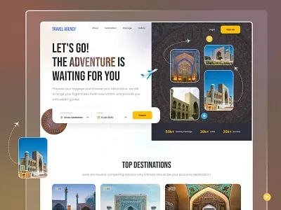 Travel Agency adventure designinspiration designtrends destinationdesign interactiondesign landingpage moderndesign travelagency travelwebsite typography userexperience userinterface visualdesign