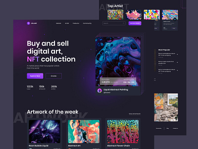 Vis.Art - NFT Marketplace Landing Page bitcoin clean crypto cryptocurrency dark design landing page marketplace minimal nft nfts token ui ui design web web design website