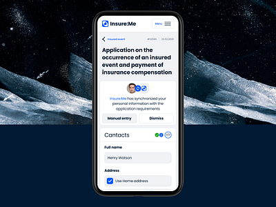 Insure:Me. Application application compensation contacts event insurance insured mobile synchronization