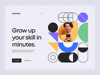 Rotation. β Hero header exploration clean clean website color palette cta geometric geometry header hero banner illustration minimal minimal website navigation typography ui ui design user interface ux ux design web design web hero header