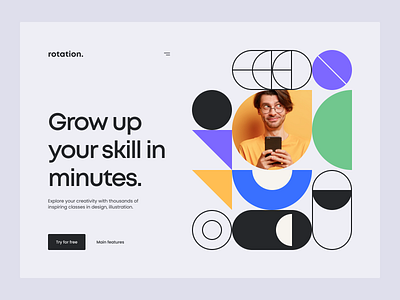 Rotation. – Hero header exploration clean clean website color palette cta geometric geometry header hero banner illustration minimal minimal website navigation typography ui ui design user interface ux ux design web design web hero header