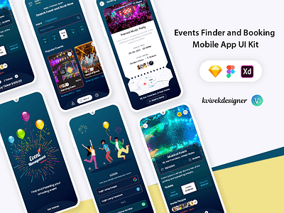 Events Finder and Booking Mobile App UI Kit app buy celebration concept events function meat project template theme ui