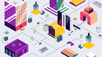 Isometric city bank building city crypto cryptocurrency design digital flat graphic design house logo illustration isometric isometry money skyscrapers town vector vehicles violet violet isometry