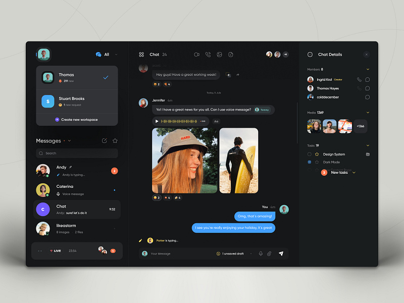 Web Messenger UI app chat dark dashboard design golo interface messenger minimal product design social ui ui design user experience user interface ux ux design web web design