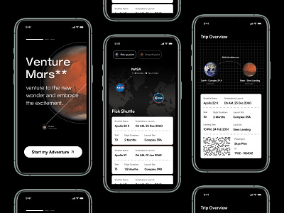 Venture Mars - Daily 09 - Space Travel App apps design flight ios mars minimalism mobile product design space travel ui user experience user interface ux