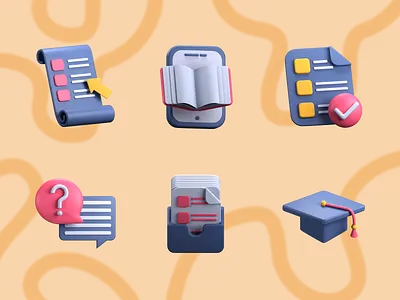 3D Icons for Online Study 3d 3d blender 3d illustration 3dicons book college cycle document ebook eevee files grade graduate graduation icon mark note school study web