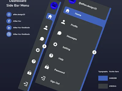 Dashboard Side Bar Menu graphic design ui