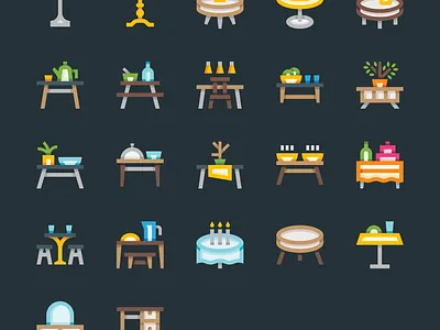 Table Icons bistro cafe coffee table desk dining table dishes food furniture icons kitchen outdoor park restaurant room stand table tables vector wooden table workplace