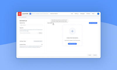 Webhooks - Drilldown page configuration drilldown onboard settings sub item webhooks