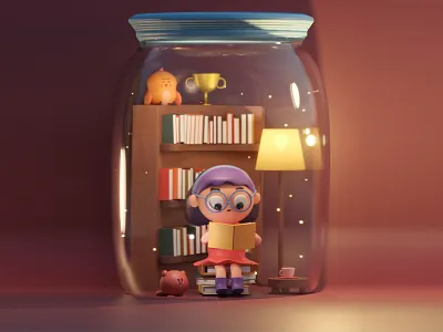 Book Nook 3d 3dart 3dglass 3dlights books colors covid freinds home library safe warm