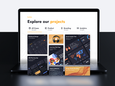 Creative Agency Website - Project Grid cards creative digital digital studio figma futura grid landing page modern orange project grid research studio ui ui ux user experience user interface ux website yellow