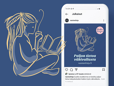 Naistenlinja site renewal some pictures art branding clean computer dark darkmode design digital girl illustration instagram lineart reading social media some women