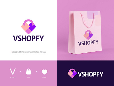 Vshopfy online shopping app logo branding brand identity branding branding agency branding and identity ecommerce app gradient logo graphic design heart logo logo and branding logo design logo folio 2021 logo trends minimalist logo modern logo monogram logo online shopping app logo shopping shopping app v logo