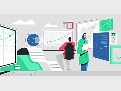 Monitoring room 2d character 2d illustration animation branding design flatdesign illustration illustrator monitoring ui vector