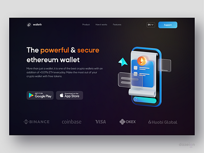 Wall-eth: Ethereum wallet 3d animation aurora background blockchain branding crypto dazeign ethereum illustration inspiration logo ui uiux ux