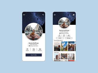 DailyUI - User Profile countries daily ui dailyui dailyui 006 dailyui 06 dailyui challenge dailyui006 dailyui06 dailyuichallenge design destinations pictures travel travelapp ui ui design uidesign user profile userprofile ux