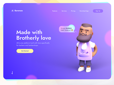 Barenzo – Hero Header 3d barber barbershop character clean design desktop graphic design header hero hero banner illustration landing landing page minimal ui ux web website website design