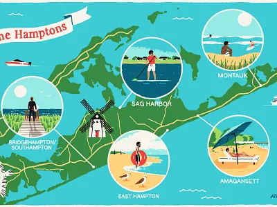 The Hamptons character digital folioart holiday illustration landscape map michael parkin summer texture