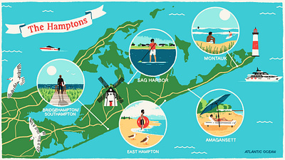 The Hamptons character digital folioart holiday illustration landscape map michael parkin summer texture