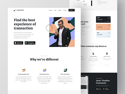 Superbank Landing Page Exploration 🏦 bank banking website bootstrap company profile graphic design hero hero section landing page saas shopify startup testimonial ui ux web web design webflow website wix wordpress