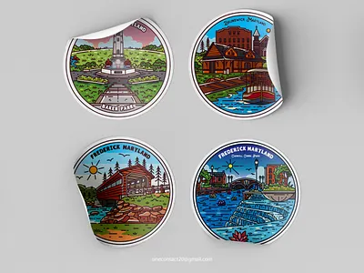 Frederick Maryland Sticker Designs adventure apparel badgedesign branding design frederickmaryland graphic design illustration illustrator logo merchandise merchantdesign merchdesign monoline monolineartist sticker stickerdesigns travel travelsticker vintage illustration