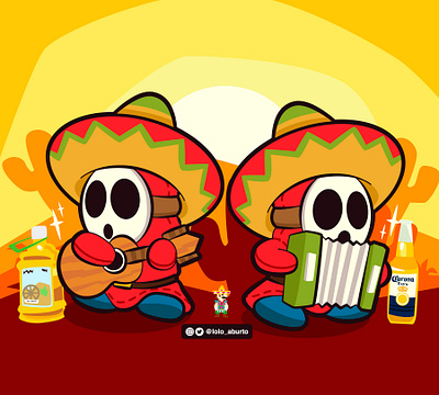 Shu Guys Mexicanos cartoon design digital art fanart illustration logo love nintendo retro vector videogame