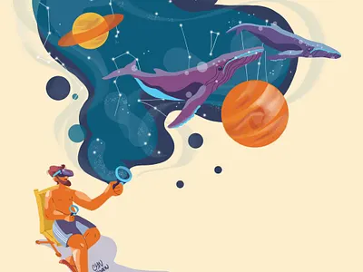 VR: Swimming in Space design digital painting illustration planets space swimming virtual reality vr whales