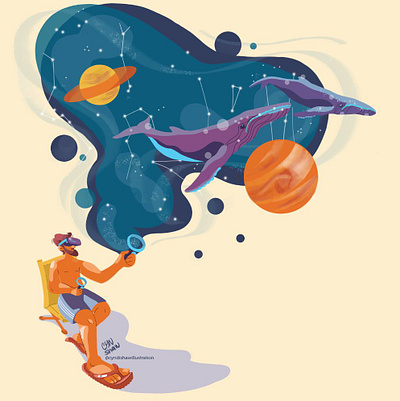 VR: Swimming in Space design digital painting illustration planets space swimming virtual reality vr whales