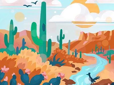 Streams in the Desert desert design digital painting illustration nature procreate roadrunner saguaro cactus story illustration