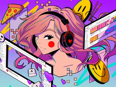 Pokimane for Wired magazine abstract anime design illustration ipad pro poster texture