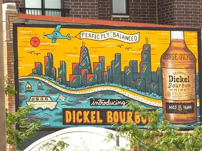 George Dickel Bourbon Mural in Chicago beach boats bourbon chicago city george dickel illustration lake mural nature skyline summer wicker park