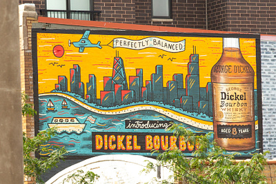 George Dickel Bourbon Mural in Chicago beach boats bourbon chicago city george dickel illustration lake mural nature skyline summer wicker park