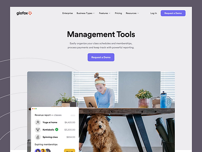 Glofox - Solution Pages corporate fitness gym interface platform saas solution ui web
