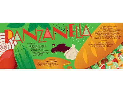 Panzanella Illustrated Recipe food illustration italian lettering vector