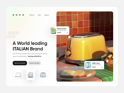 SMEG Hero Header - Animation 3d animate animation app design food header hero hero header kitchen landing light minimal mobile smeg toast ui web website