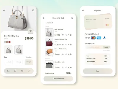 Bag Store: E-commerce App UI Kit app bag design ecommerce light mobile online shop shopping ui women