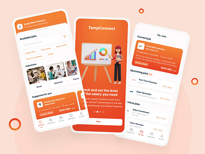 TempConnect. Best short term job offers in one place app cards career design earning employment hiring industries interface job job finder job search mobile app money onboarding online job platform ui ux vacancy