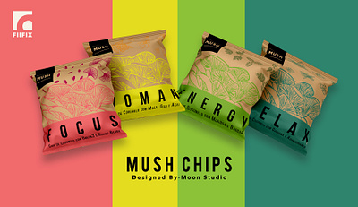 Mush Chips branding chips design fiifix fiifix on dribble food packaging graphic design illustration logo made by fiifix mush mushroom chips typography vector